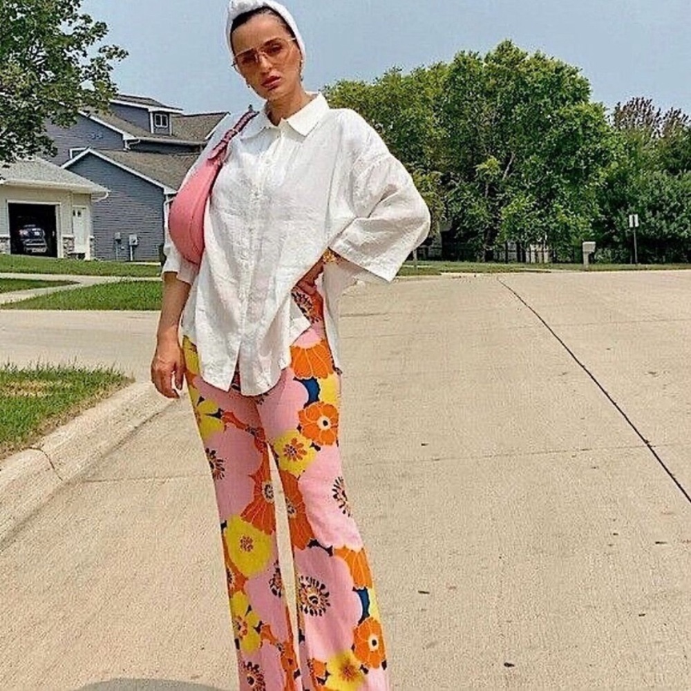 ZARA FLARED FLORAL PRINTED PANTS Small NWT - Picture 4 of 11